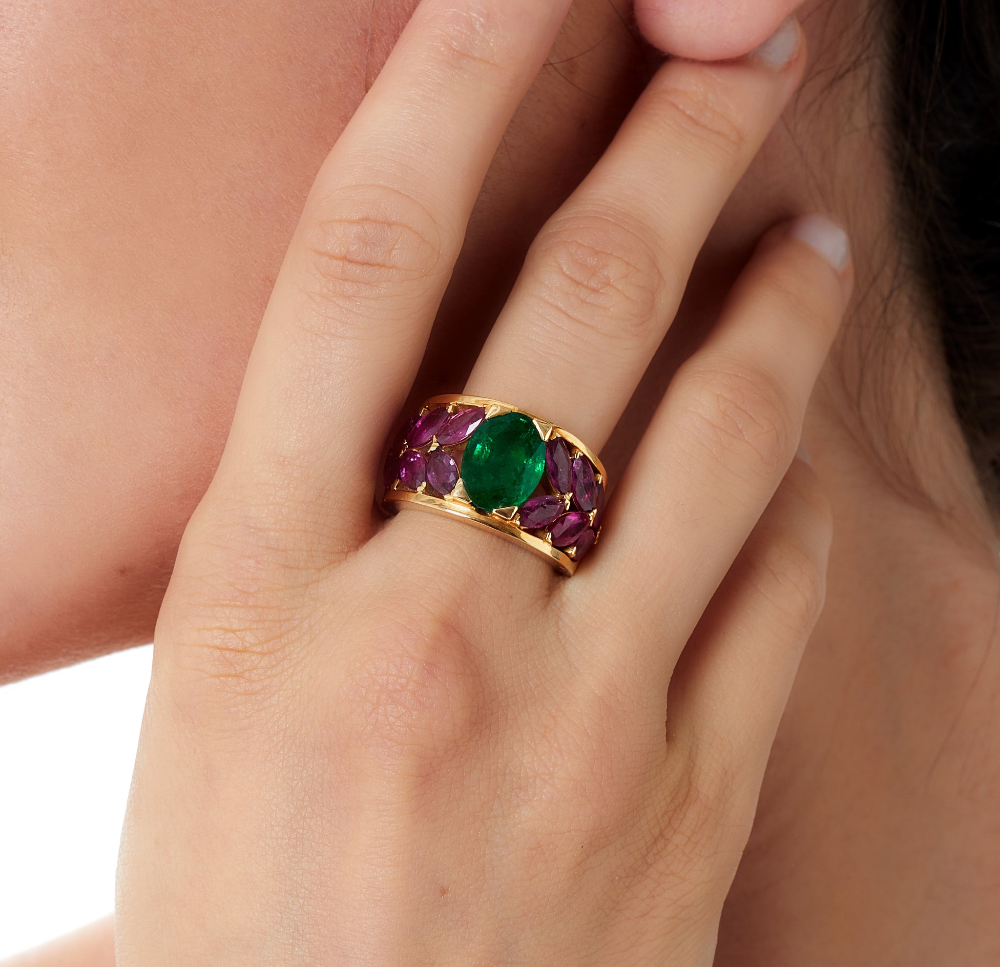 Surround Emerald and Ruby ring